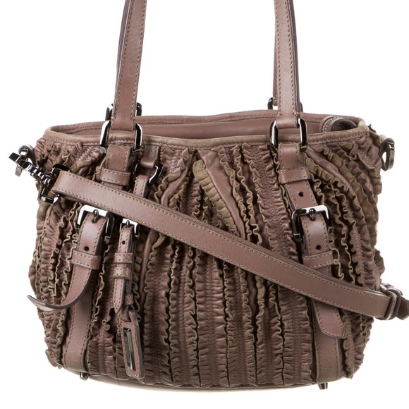 Burberry Old Rose Ruffled Leather Lowry Bag - Picture 1 of 15